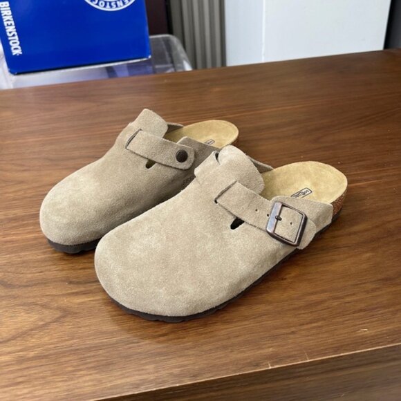 Birkenstock Boston taupe suede mule clogs - Picture 1 of 9